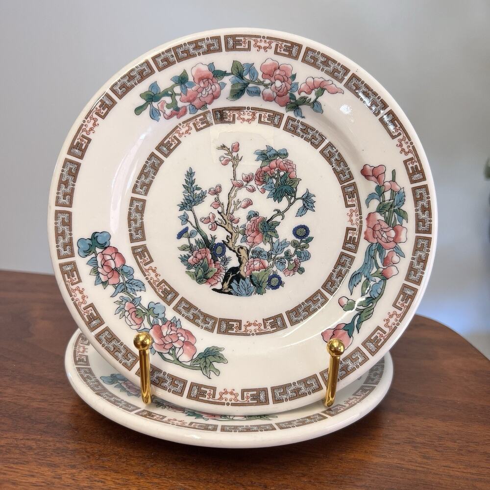 2 x 1967 Syracuse Restaurant Ware Indian Tree Pink Bread Butter Plate 96-F 6.25”